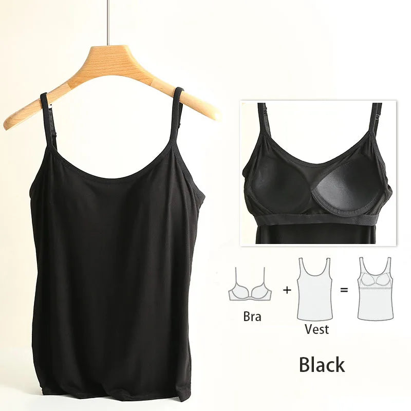 M-3XL For 35-85kg Modal Plus Size Camisole Tank Top With Fixed Cup Women's Chest Padded Outer Wear Bottoming Underwear Wear-Free