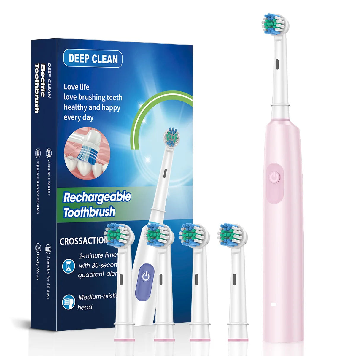 Smart Electric Toothbrush Rechargeable Rotary Tooth Brush for Adults Deep Teeth Cleaning with 8 Soft Brush Heads Oral Care