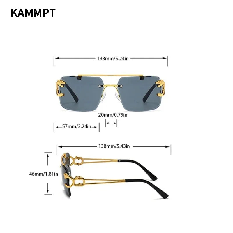 Metal Rimless Sunglasses Trendy Double Bridge UV400 Cheetah Decor Sun Glasses Gradient Eyewear for Women Men