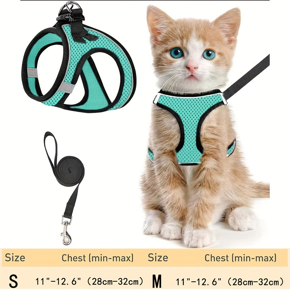 Escape-Proof Cat Harness & Leash Set: Reflective Soft Mesh Vest For Safe Outdoor Walks With Your Kitten