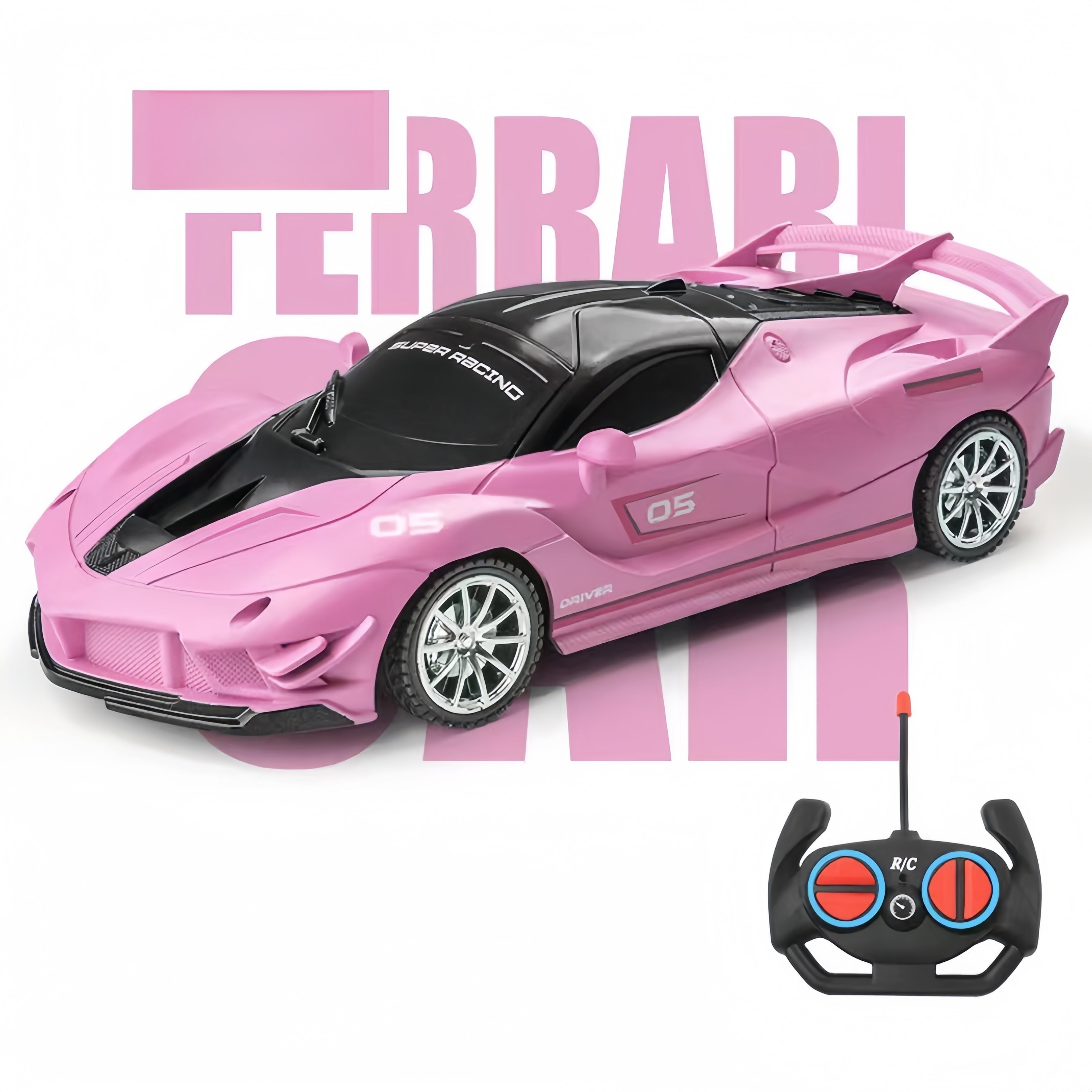 Pink Fantasy Sports Car Remote Control Toy, Battery-Powered Racing Car with Flashing Light, Push Button Control, Military & Cartoon Themed, Plastic Material, for Kids Holiday Gift