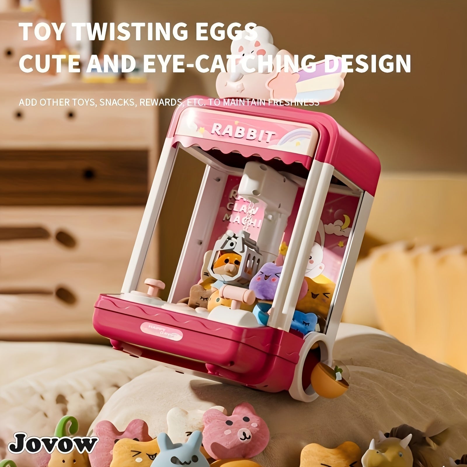 Jovow, Claw Machine Toy, Party Clip Doll Gashapon Machine, Pretend to Play Claw Machine, Home or Party Activity Game Machine, Send 10 Random Dolls and 10 Gashapon, Exercise Hand-Eye Coordination, Birthday Halloween Gift Thank