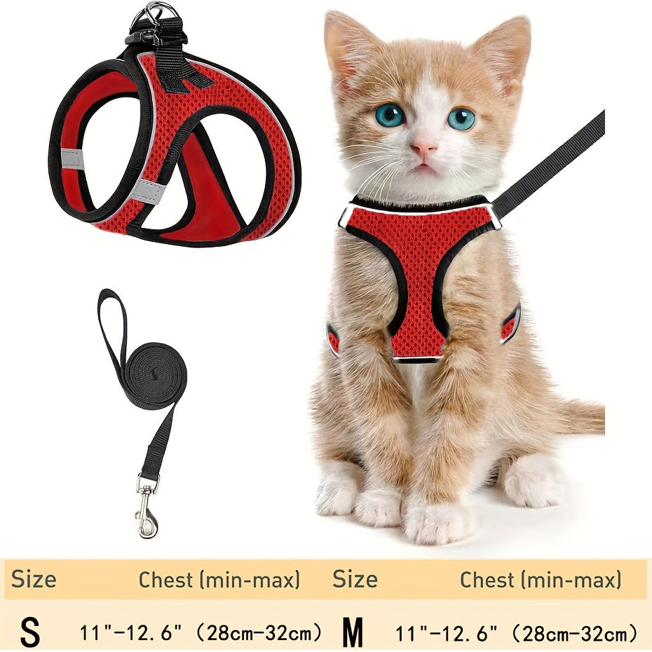 Escape-Proof Cat Harness & Leash Set: Reflective Soft Mesh Vest For Safe Outdoor Walks With Your Kitten