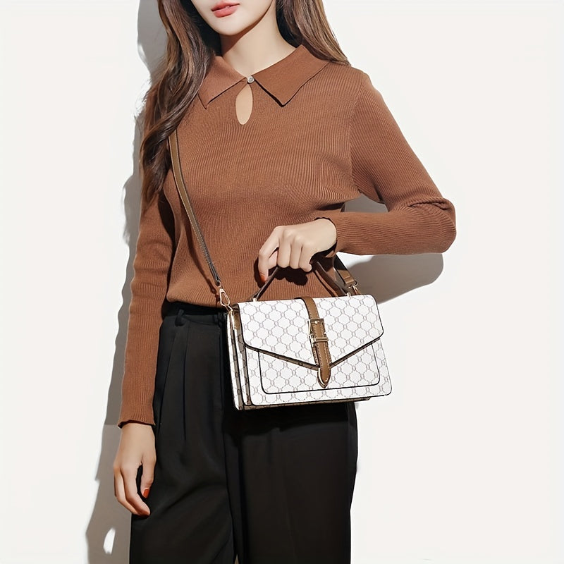 Trendy Classic Square Crossbody Bag, Retro Top Handle Purse, Women's Flap Crossbody Bag