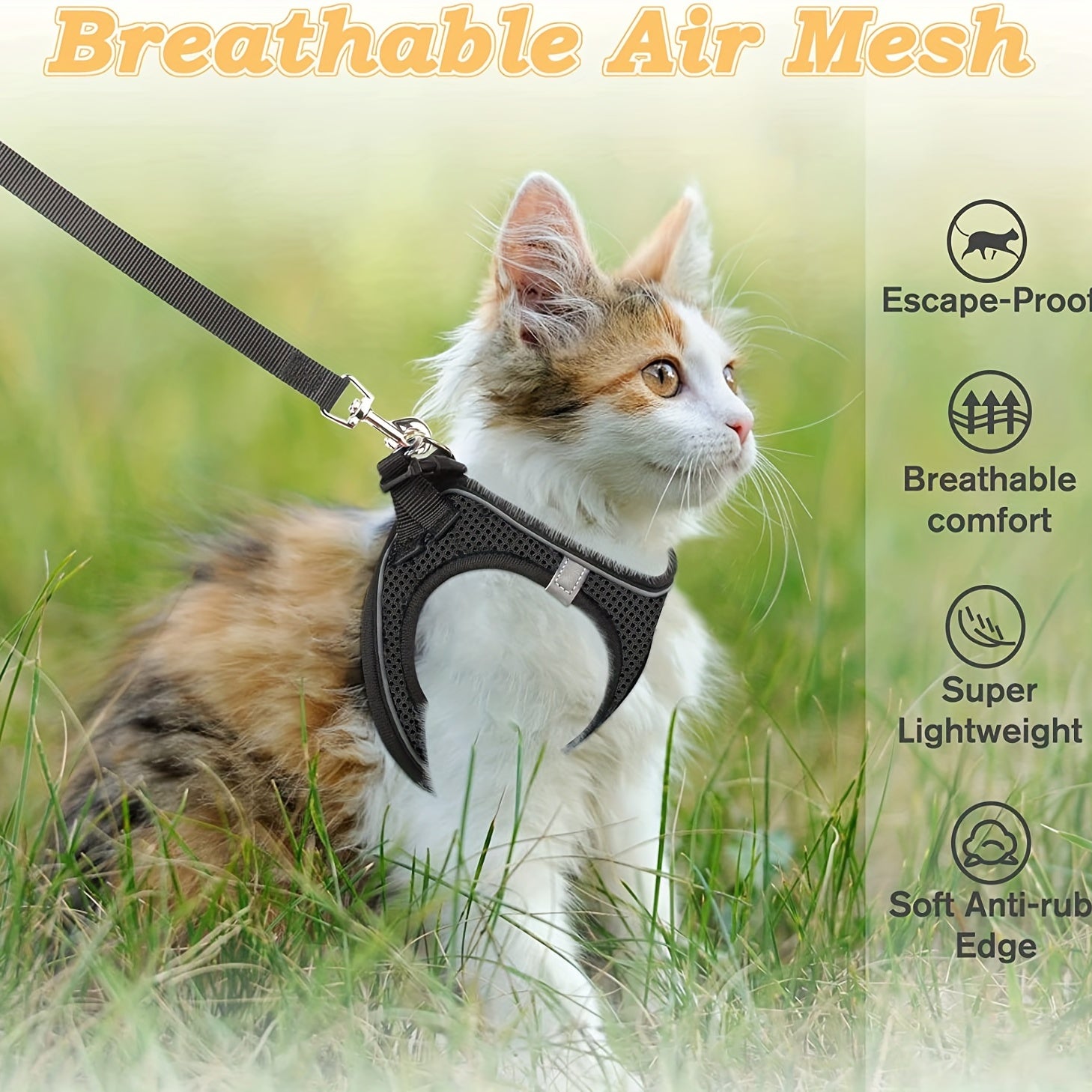 Escape-Proof Cat Harness & Leash Set: Reflective Soft Mesh Vest For Safe Outdoor Walks With Your Kitten