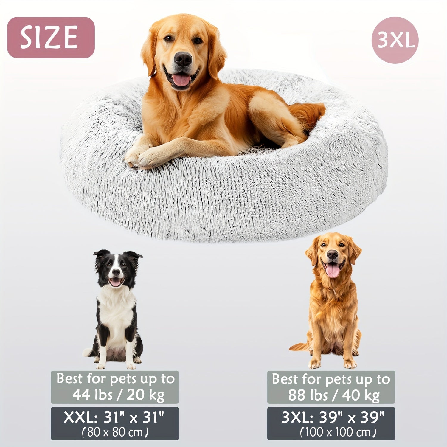 Calming Dog & Cat Bed, Donut Cuddler Warming Cozy Soft Round Bed, Fluffy Faux Fur Plush Cushion Bed For Small Medium And Large Dogs And Cats (40.64cm/50.8cm/60.96cm/71.12cm/78.74cm/99.06cm)