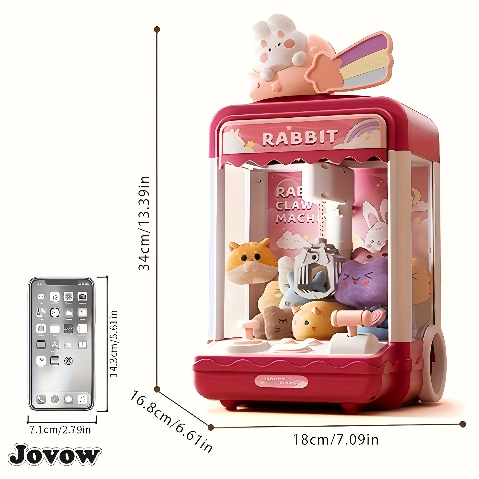 Jovow, Claw Machine Toy, Party Clip Doll Gashapon Machine, Pretend to Play Claw Machine, Home or Party Activity Game Machine, Send 10 Random Dolls and 10 Gashapon, Exercise Hand-Eye Coordination, Birthday Halloween Gift Thank