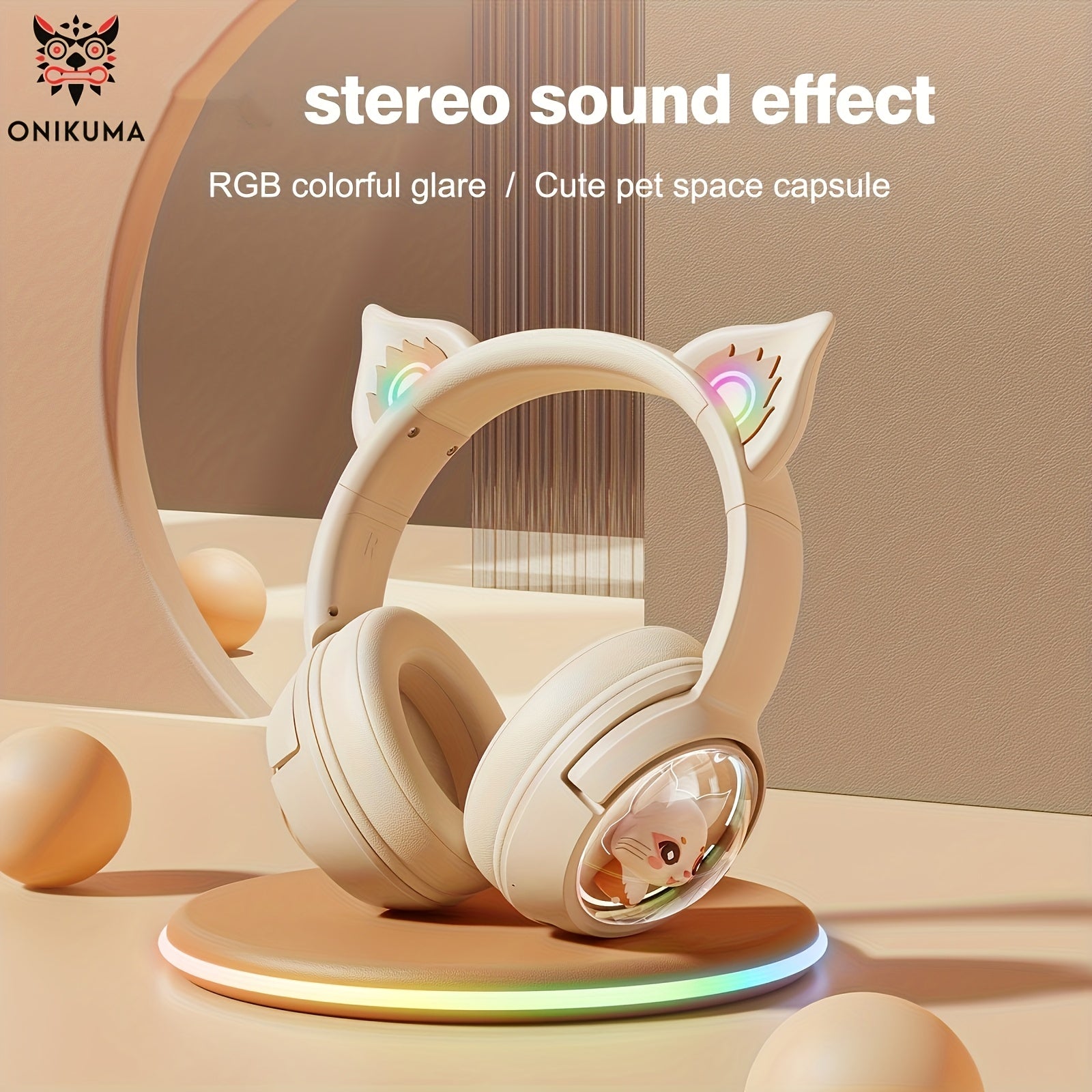 ONIKUMA Wireless Gaming Headset, Cute Cartoon Design, Low Latency, Built-in Mic, Dual Power USB/Battery, Plastic, for PC, PS, Laptops, Cell Phones - Office & Gaming Compatible, No Charger Included