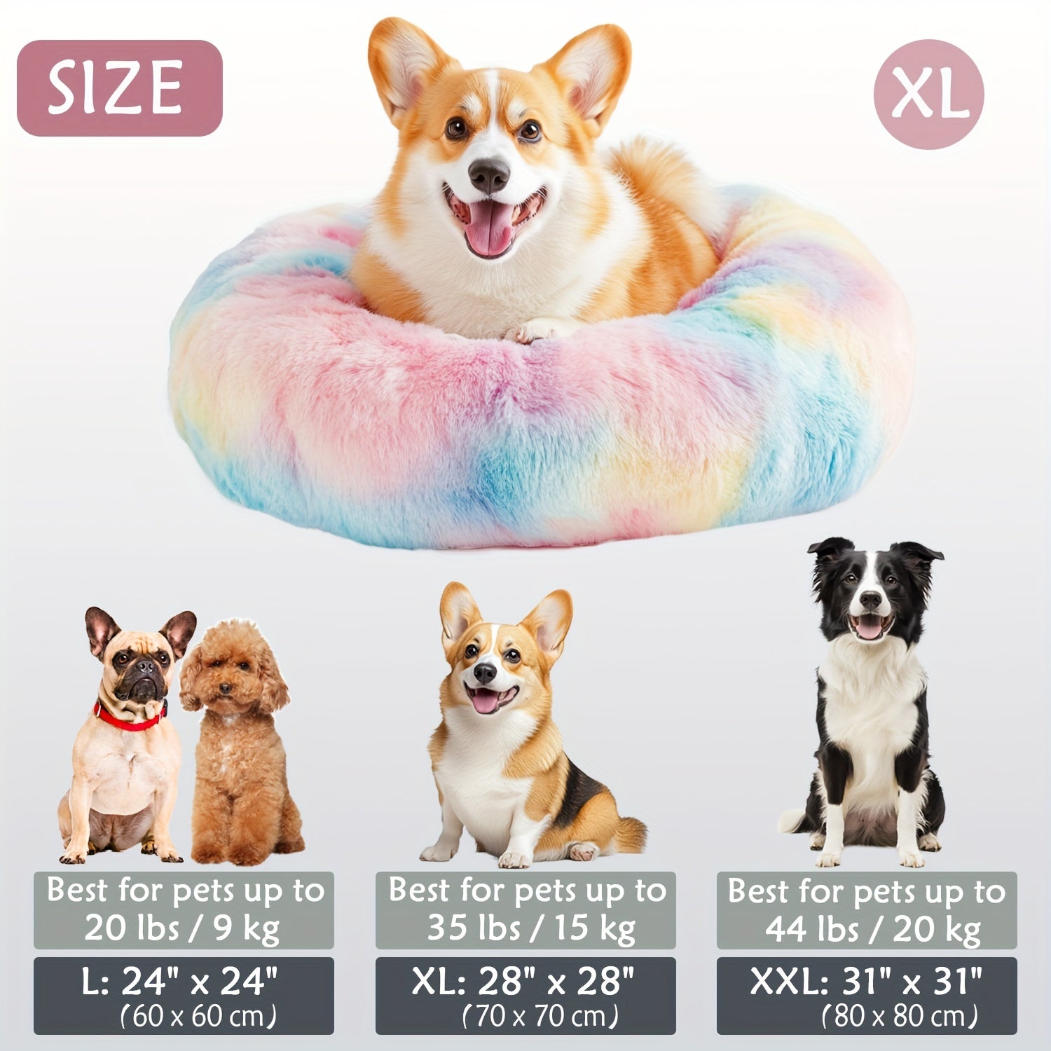 Calming Dog & Cat Bed, Donut Cuddler Warming Cozy Soft Round Bed, Fluffy Faux Fur Plush Cushion Bed For Small Medium And Large Dogs And Cats (40.64cm/50.8cm/60.96cm/71.12cm/78.74cm/99.06cm)