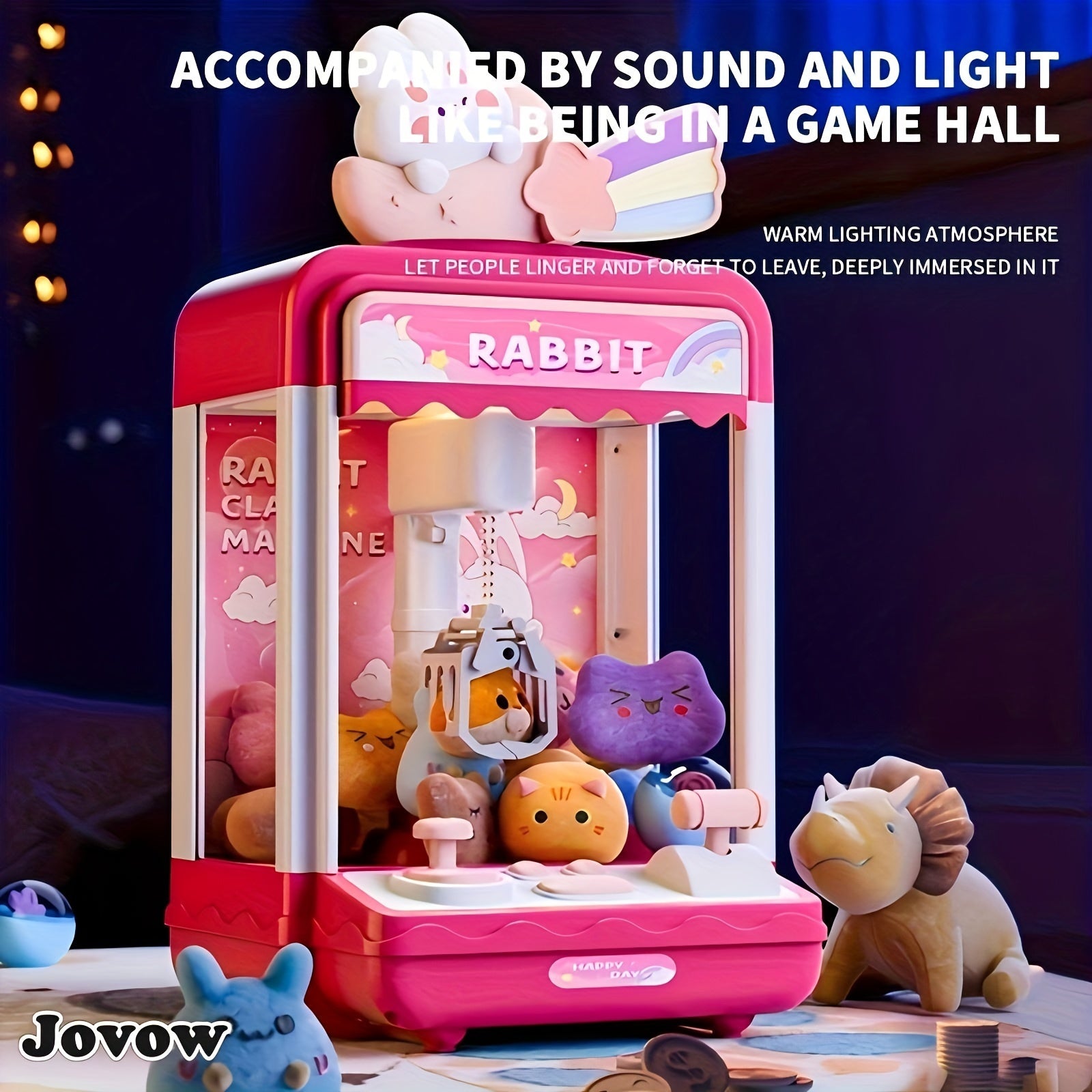 Jovow, Claw Machine Toy, Party Clip Doll Gashapon Machine, Pretend to Play Claw Machine, Home or Party Activity Game Machine, Send 10 Random Dolls and 10 Gashapon, Exercise Hand-Eye Coordination, Birthday Halloween Gift Thank