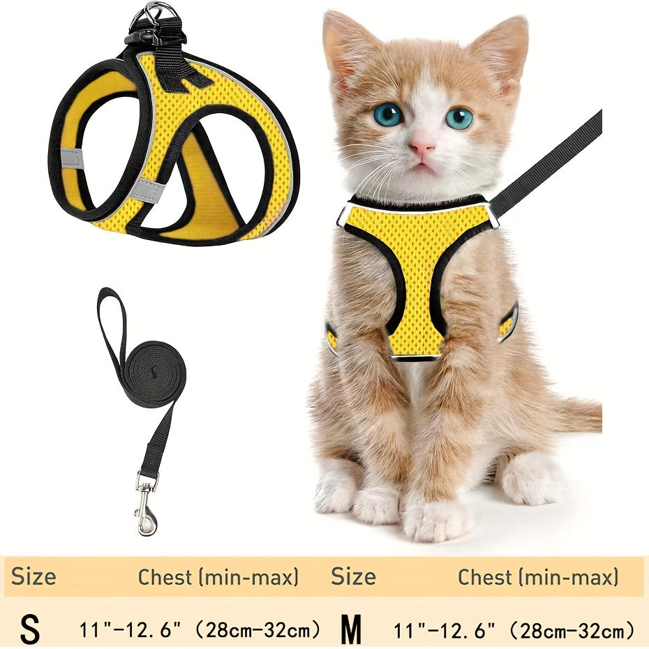 Escape-Proof Cat Harness & Leash Set: Reflective Soft Mesh Vest For Safe Outdoor Walks With Your Kitten