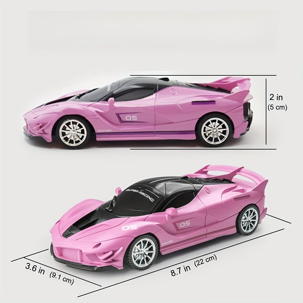 Pink Fantasy Sports Car Remote Control Toy, Battery-Powered Racing Car with Flashing Light, Push Button Control, Military & Cartoon Themed, Plastic Material, for Kids Holiday Gift