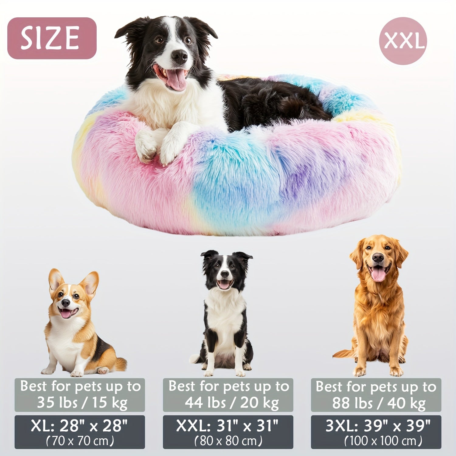 Calming Dog & Cat Bed, Donut Cuddler Warming Cozy Soft Round Bed, Fluffy Faux Fur Plush Cushion Bed For Small Medium And Large Dogs And Cats (40.64cm/50.8cm/60.96cm/71.12cm/78.74cm/99.06cm)