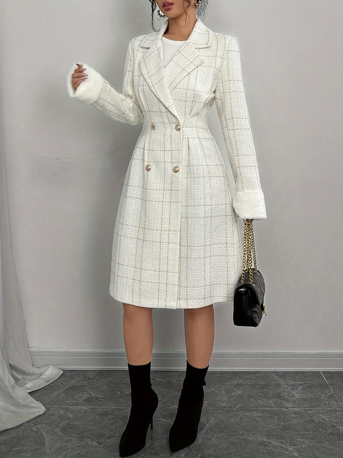 Directional Development Flared Collar and Waist A-line Double Row Button Small Fragrant Wind Autumn and Winter Jacket