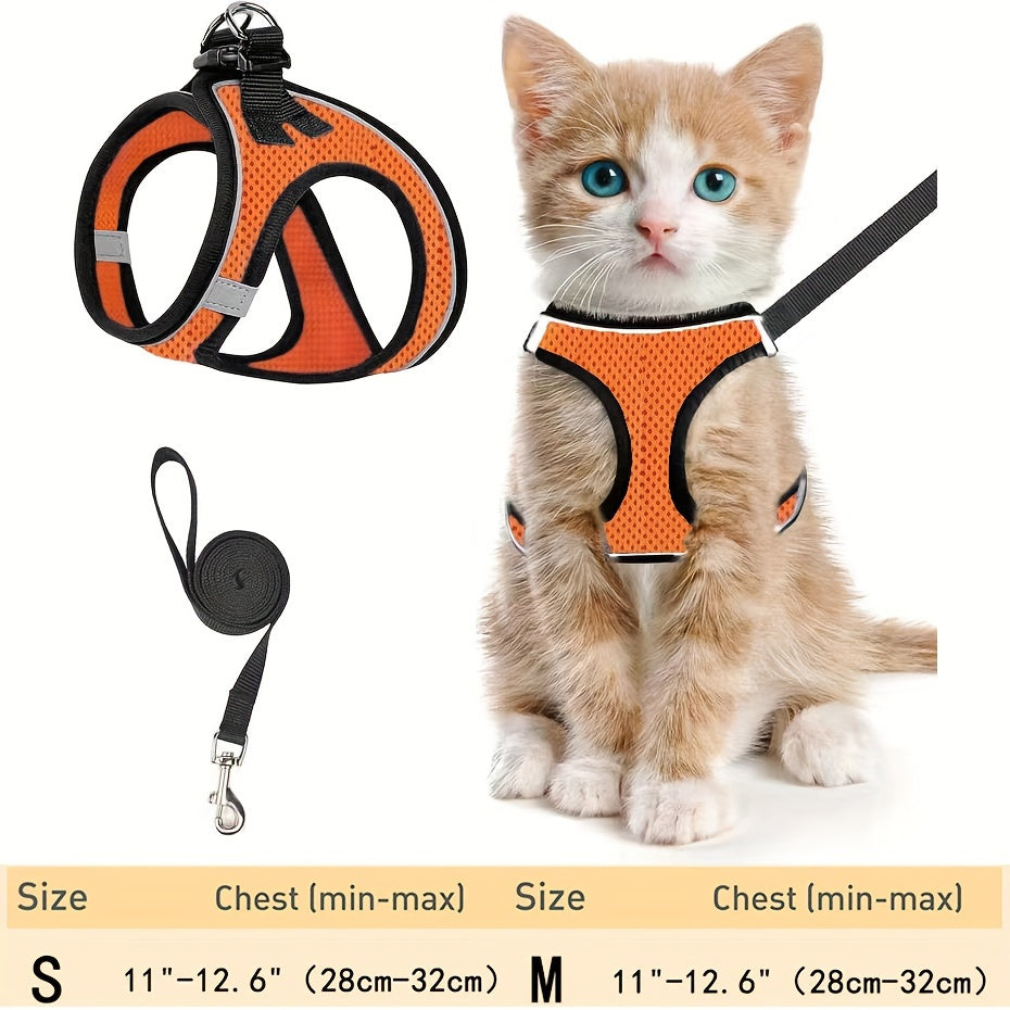 Escape-Proof Cat Harness & Leash Set: Reflective Soft Mesh Vest For Safe Outdoor Walks With Your Kitten