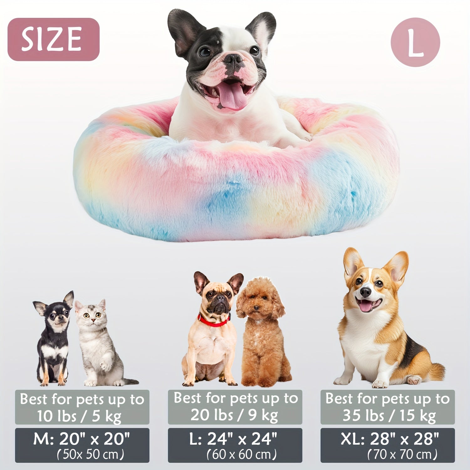 Calming Dog & Cat Bed, Donut Cuddler Warming Cozy Soft Round Bed, Fluffy Faux Fur Plush Cushion Bed For Small Medium And Large Dogs And Cats (40.64cm/50.8cm/60.96cm/71.12cm/78.74cm/99.06cm)