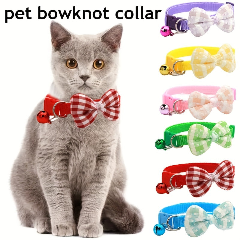 1pc Adjustable Plaid Cat Collar with Bow Tie