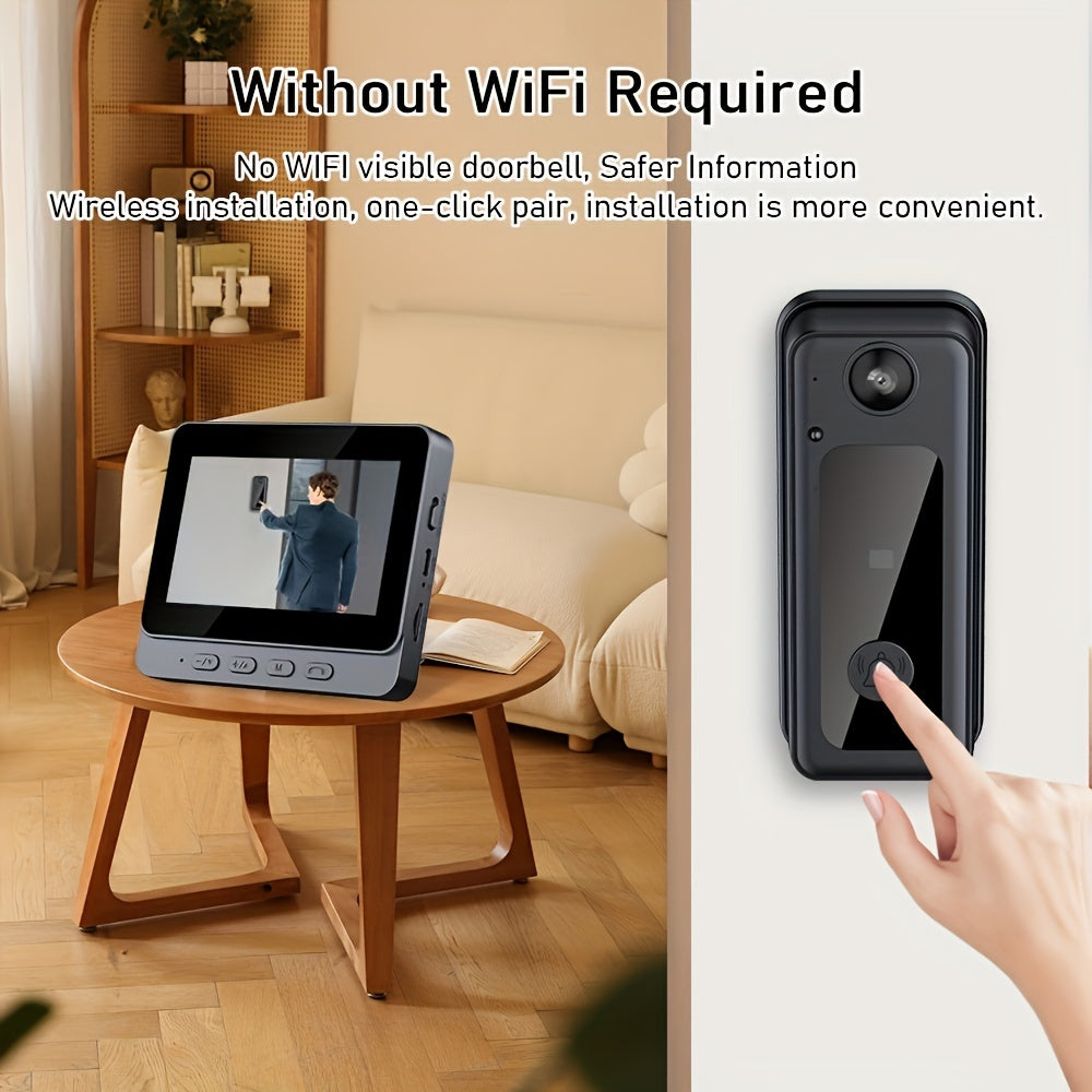 Easy-to-Use Smart Video Doorbell Kit with 480P HD Camera, 10.92cm Indoor Monitor, Night Vision, USB Rechargeable Battery, Strong Signal & Wide Angle - Perfect for Elderly