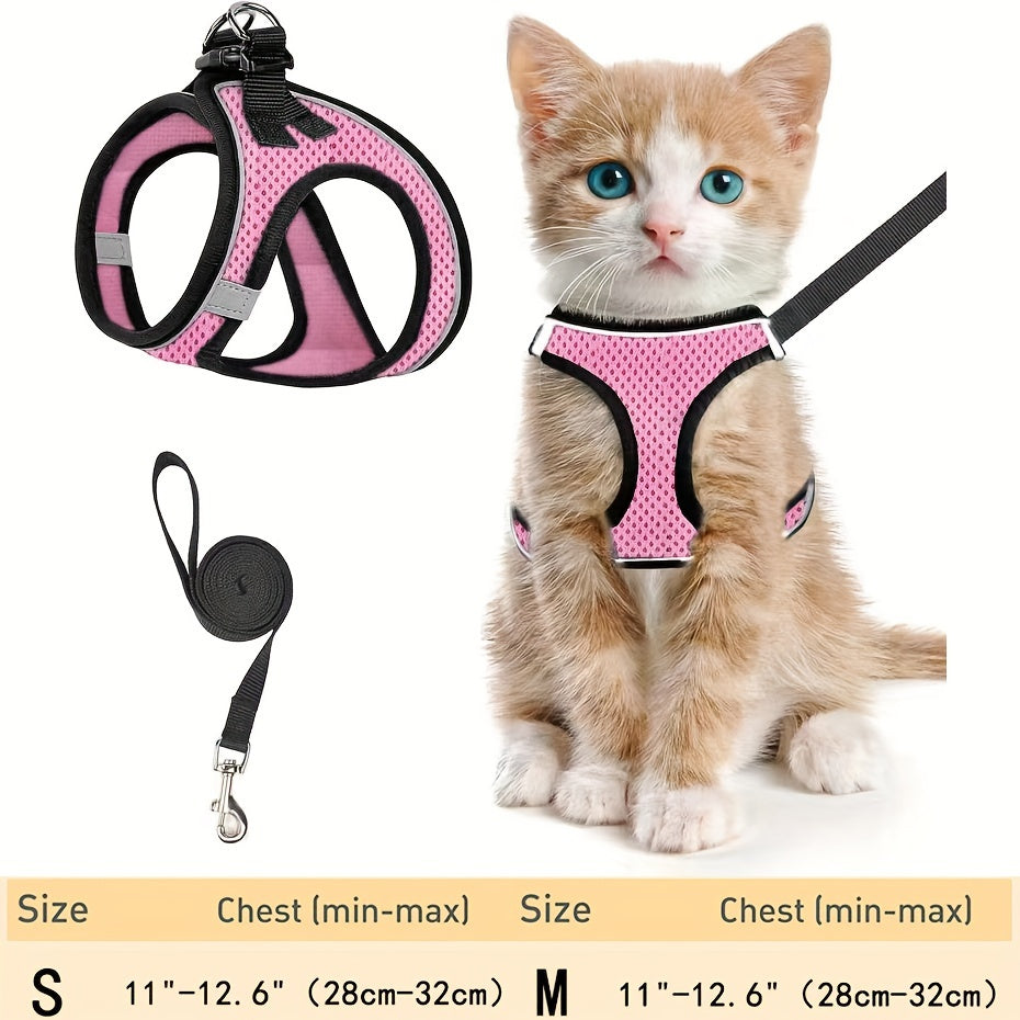 Escape-Proof Cat Harness & Leash Set: Reflective Soft Mesh Vest For Safe Outdoor Walks With Your Kitten