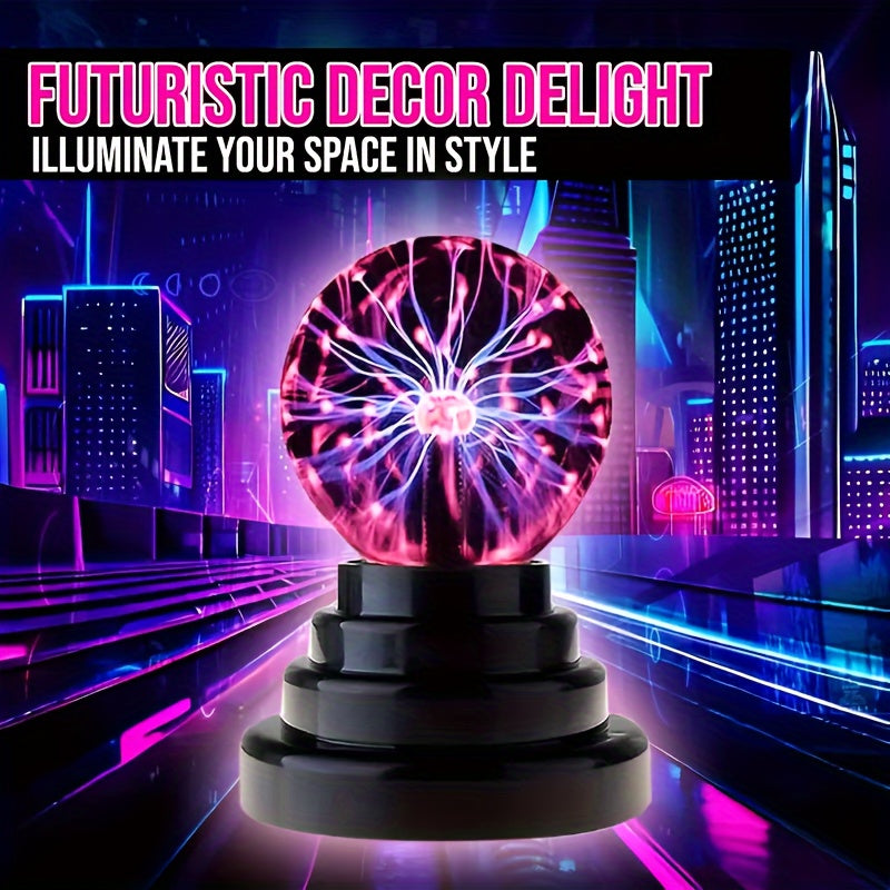 Interactive Plasma Globe light source with Touch & Sound Control - USB Powered, Polished Finish, Ideal for Bedroom Decor